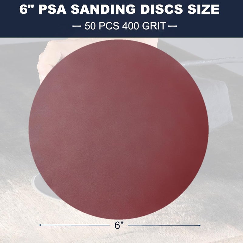 SACKORANGE 50 PCS 6 Inch 400 Grit PSA Sanding Discs Self Adhesive Sticky-Back Sandpaper for 6" DA Sander Automotive Car Paint Woodworking Wood Metal Finishing - Image 2